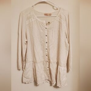 Logo Lavish Cream Button-Down Women's Top Peasant Boho Cottagecore Size Large